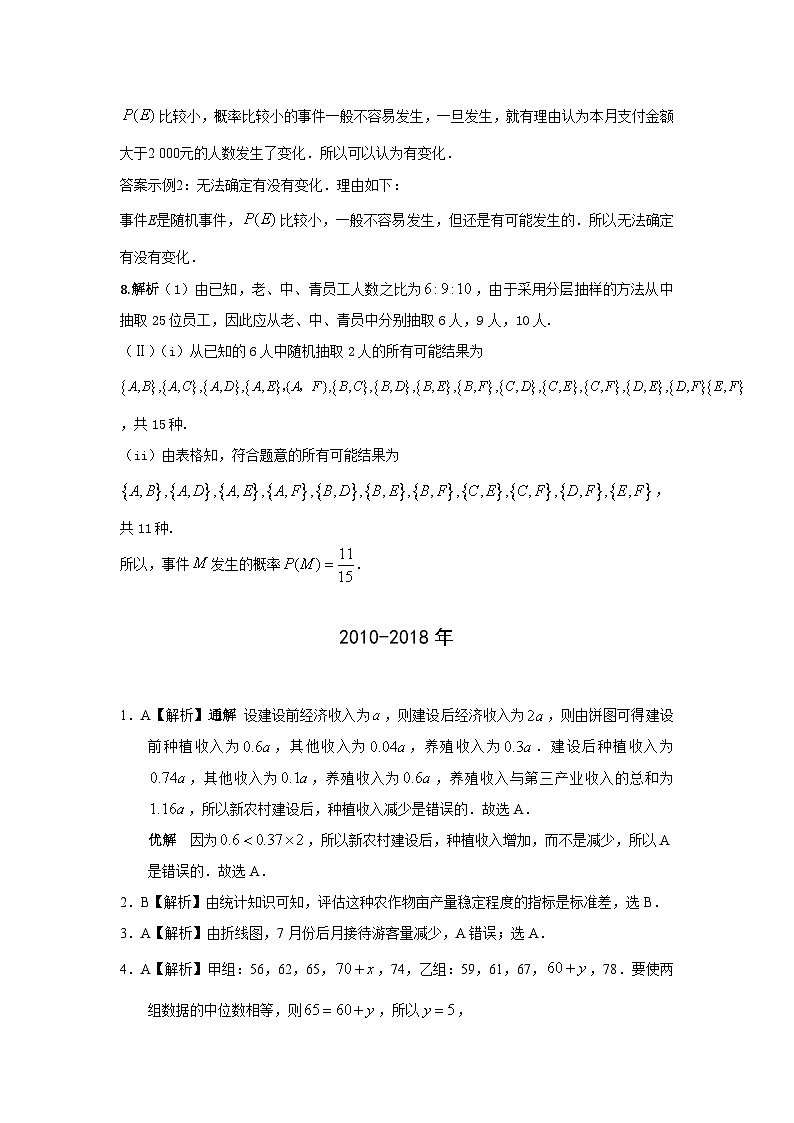 2024届高考数学第一轮复习：文科数学2010-2019高考真题分类训练之专题十  概率与统计第二十八讲 统计初步答案第3页