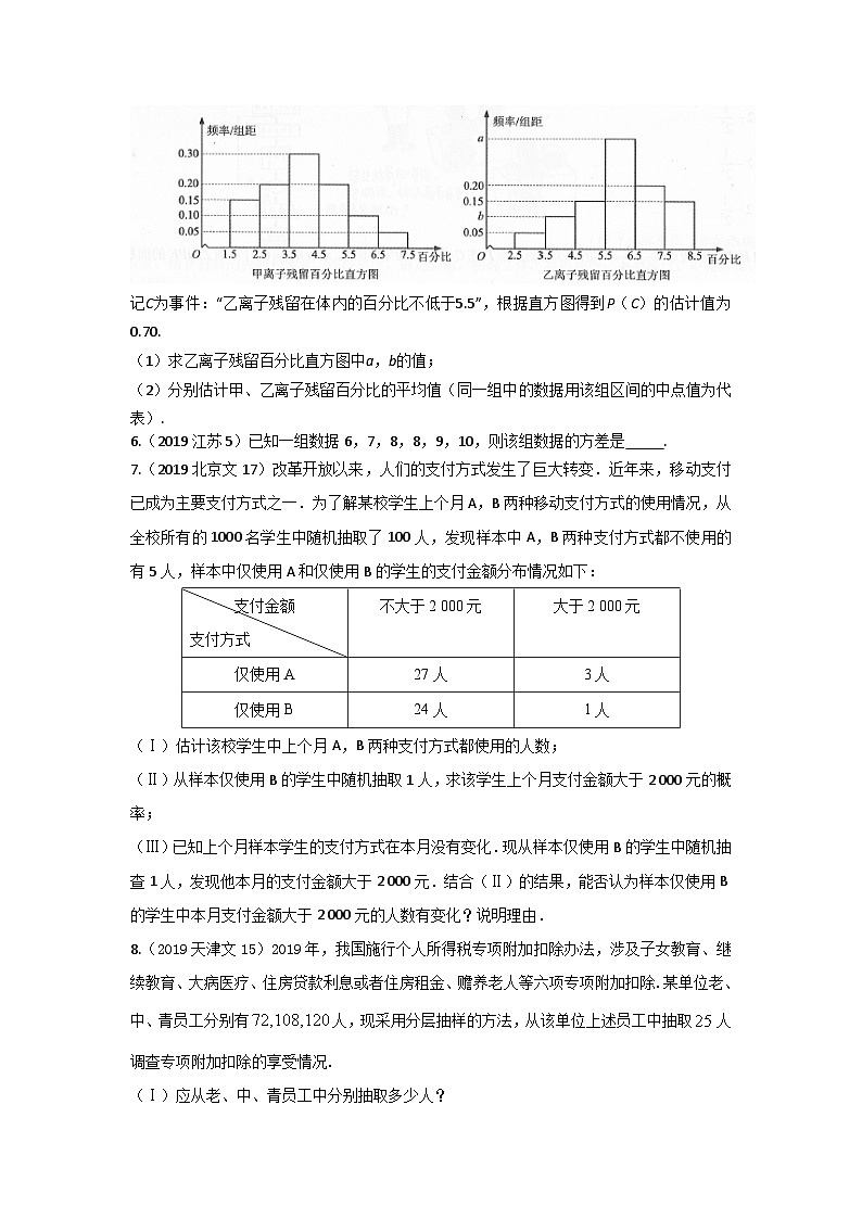 2024届高考数学第一轮复习：文科数学2010-2019高考真题分类训练之专题十  概率与统计第二十八讲 统计初步第2页