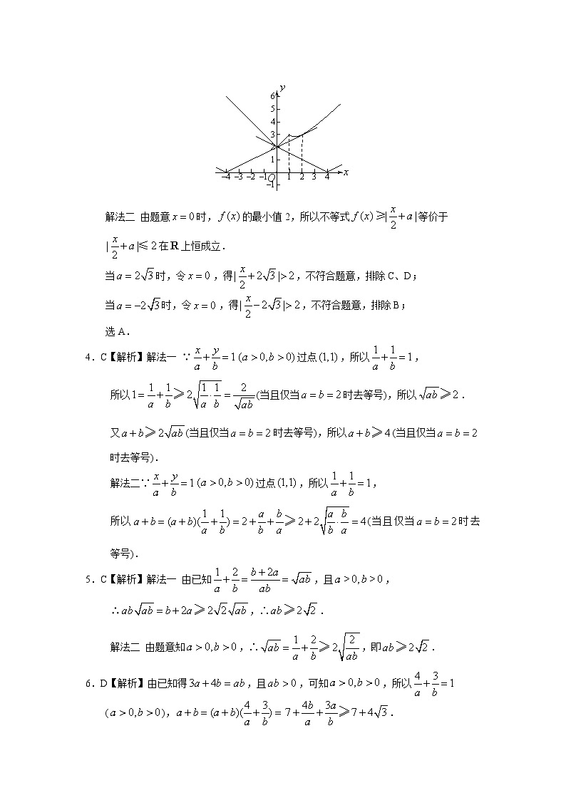 2024届高考数学第一轮复习：文科数学2010-2019高考真题分类训练之专题七 不等式第二十一讲 不等式综合应用答案03