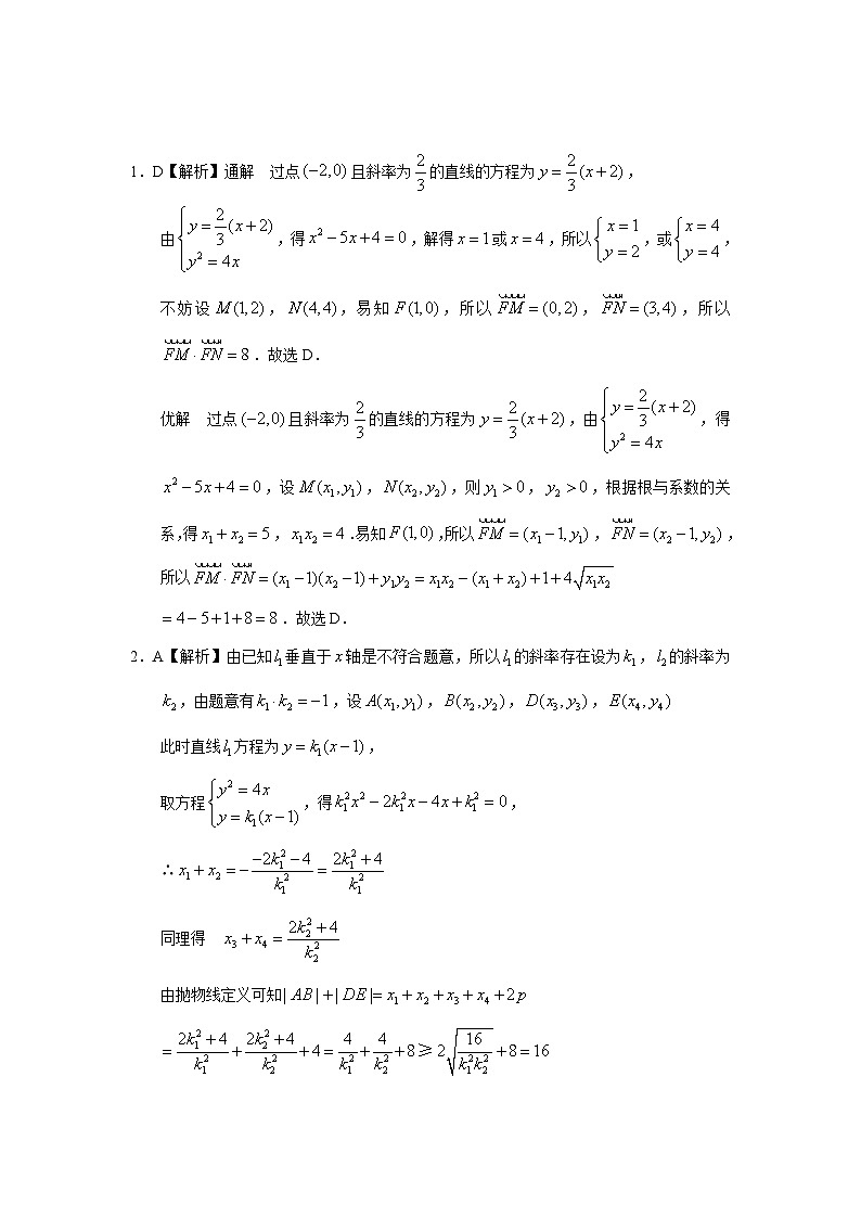 2024届高考第一轮复习：理科数学2010-2018高考真题分类训练之专题九  解析几何第二十八讲  抛物线答案第3页