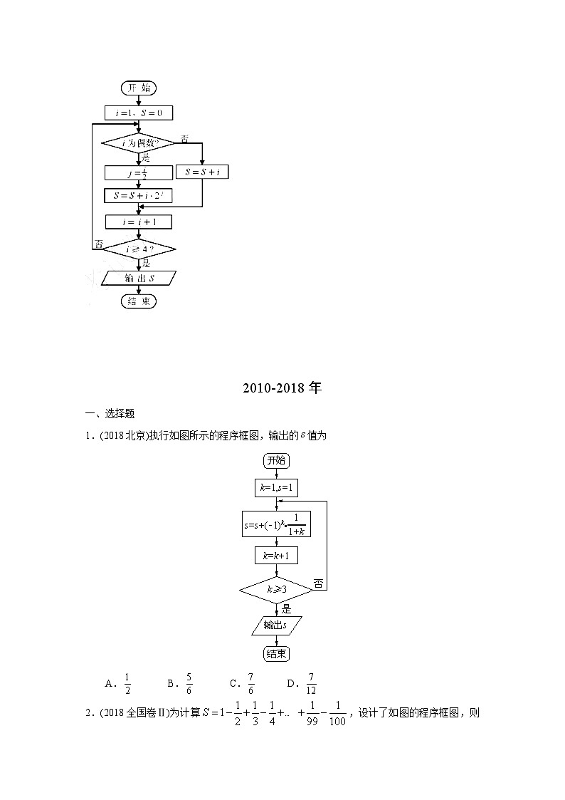 2024届高考第一轮复习：理科数学2010-2018高考真题分类训练之专题十二  算法初步第三十七讲 算法与程序框图的理解与应用第3页