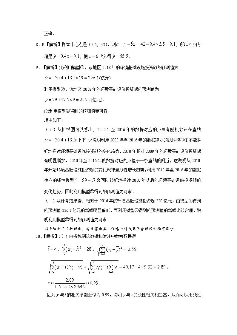 2024届高考第一轮复习：理科数学2010-2018高考真题分类训练之专题十一  概率与统计第三十三讲  回归分析与独立性检验答案02