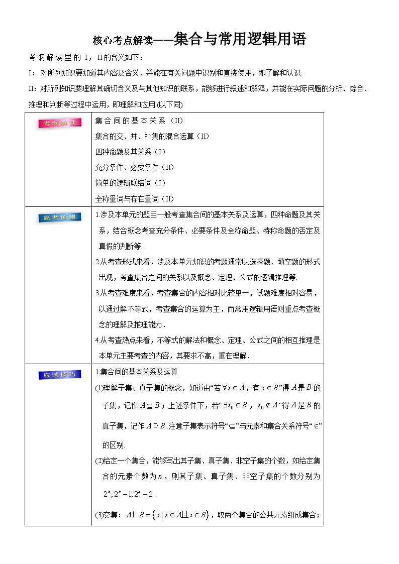 高考数学三轮冲刺考前20天终极冲刺攻略： 集合与常用逻辑用语  含答案解析第1页