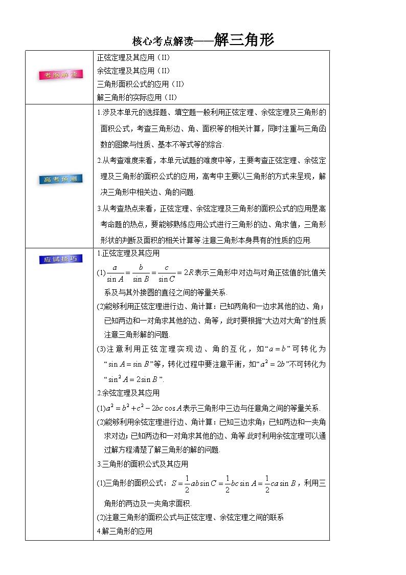 高考数学三轮冲刺考前20天终极冲刺攻略： 解三角形  含答案解析第1页