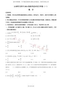 云南师大附中2024届高考适应性月考卷（一）数学