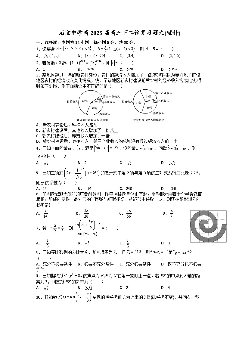 四川省成都市石室中学2023届高三理科数学下学期二诊复习题九（Word版附答案）01