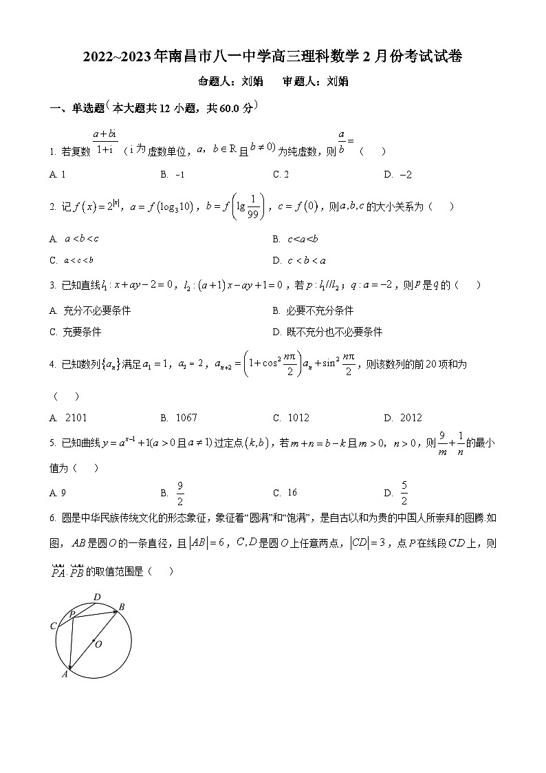 江西省南昌市八一中学2023届高三下学期2月月考理科数学试题01