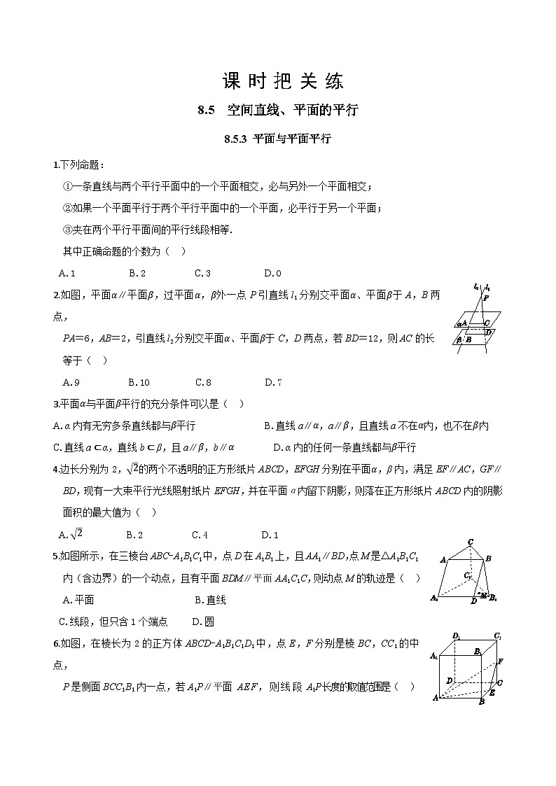 人教A版数学必修二8.5.3 平面与平面平行（同步练习）01