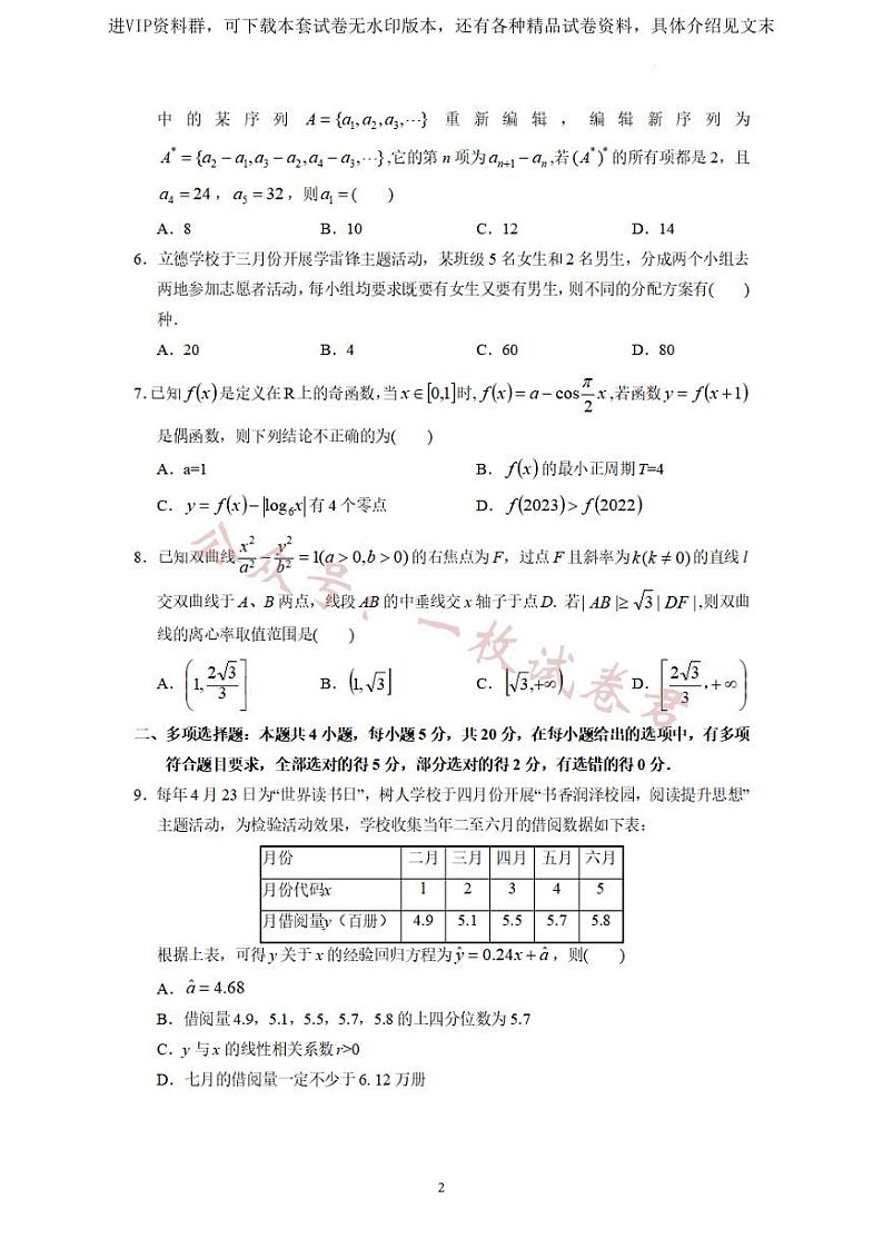 2023届广东省汕头市金山中学高三校模拟考试数学02