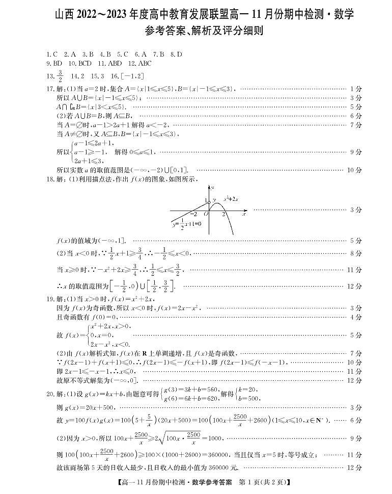 2023运城高中教育发展联盟高一上学期期中数学试题PDF版含答案01
