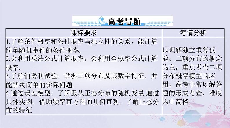2024届高考数学一轮总复习第九章计数原理概率随机变量及其分布第七讲条件概率二项分布与正态分布课件02