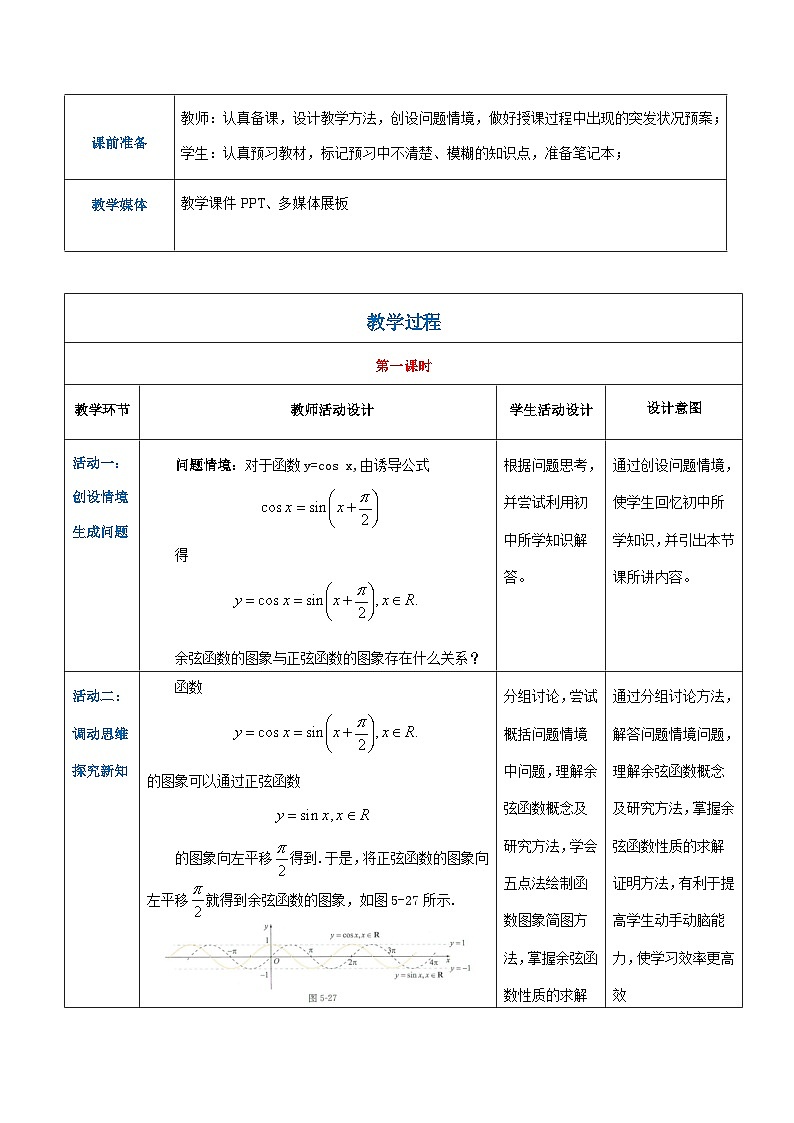 【中职专用】高中数学 人教版2021·基础模块上册  5.3.2余弦函数的图象和性质（教案）02