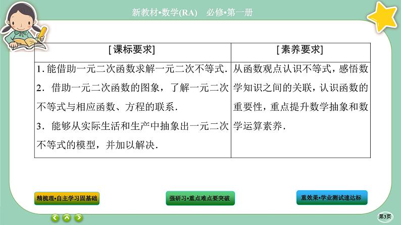 人教A版数学必修一2.3《二次函数与一元二次方程、不等式》课件PPT第3页