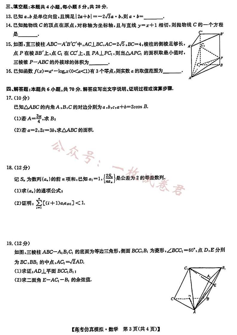 2023九师联盟5月高考仿真模拟（新教材老高考）数学第3页