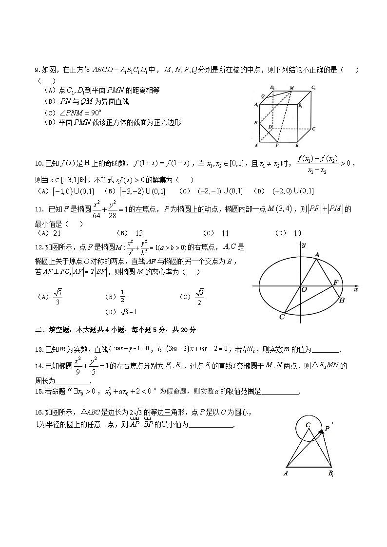 2022成都石室中学高二上学期第10周周考理科数学试题无答案02