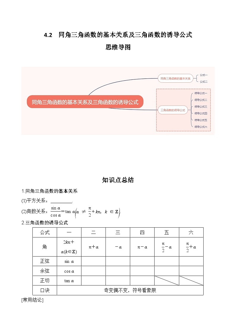 2024高考数学第一轮复习：4.2   同角三角函数的基本关系及三角函数的诱导公式（原卷版）第1页