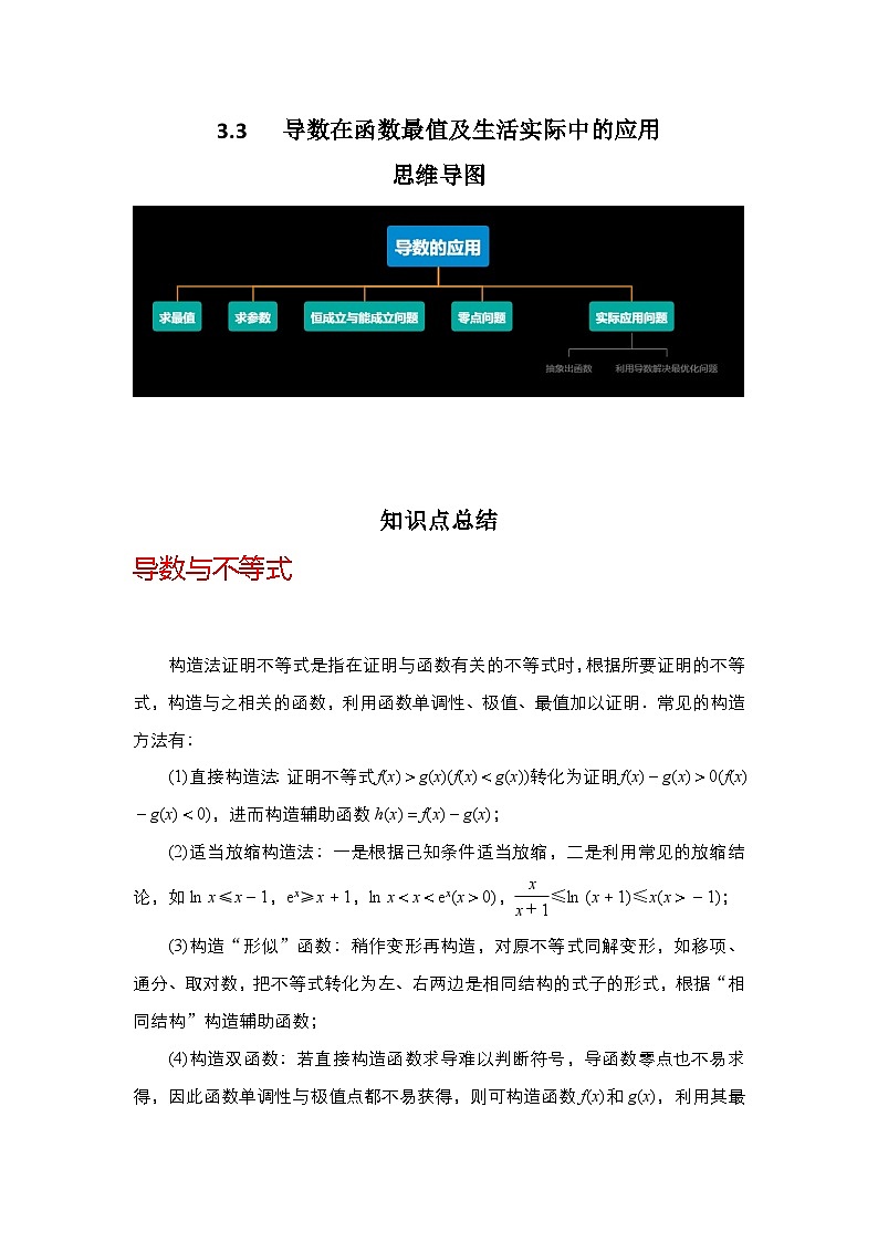 2024高考数学第一轮复习：专题3.3 导数在函数最值及生活实际中的应用（原卷版）第1页