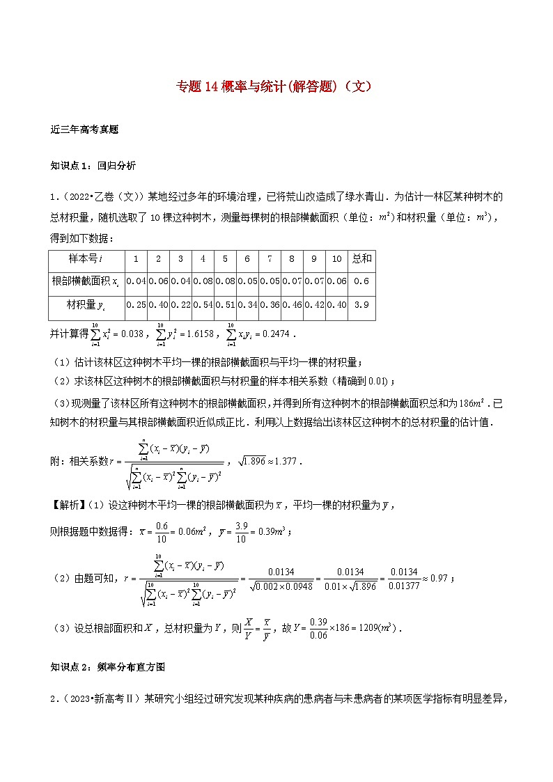 2021_2023年高考数学真题分类汇编专题14概率与统计解答题文第1页