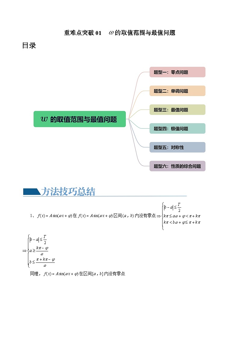 重难点突破01 ω的取值范围与最值问题（六大题型）-2024年高考数学一轮复习讲练测（新教材新高考）（原卷版）01