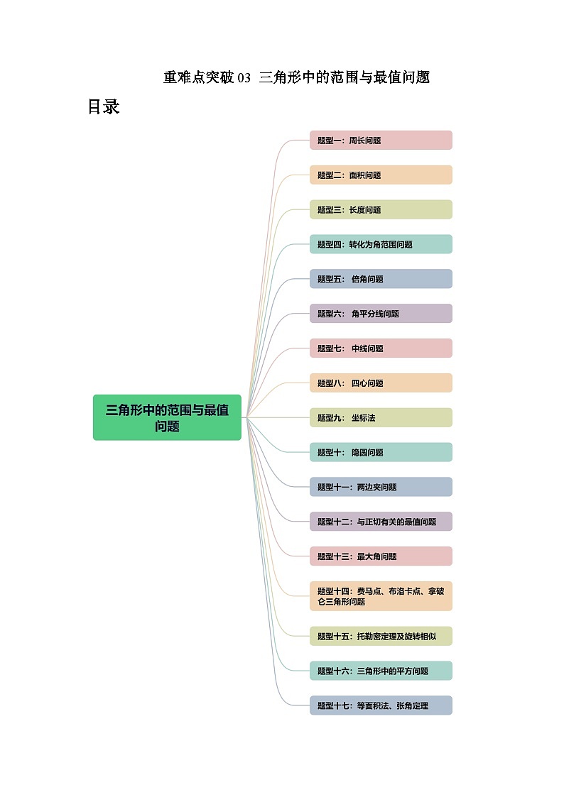 重难点突破03 三角形中的范围与最值问题（十七大题型）-2024年高考数学一轮复习讲练测（新教材新高考）（原卷版）第1页