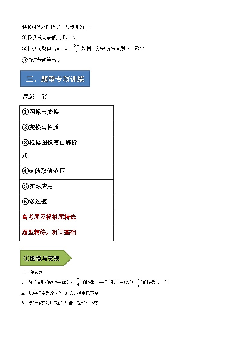 2024年高考数学艺体生一轮复习高分突破讲义：专题13 y=sin(wx+φ)的图像与性质【艺体生专供—选择填空抢分专题】备战2024年高考高频考点题型精讲+精练（新高考通用）原卷版02