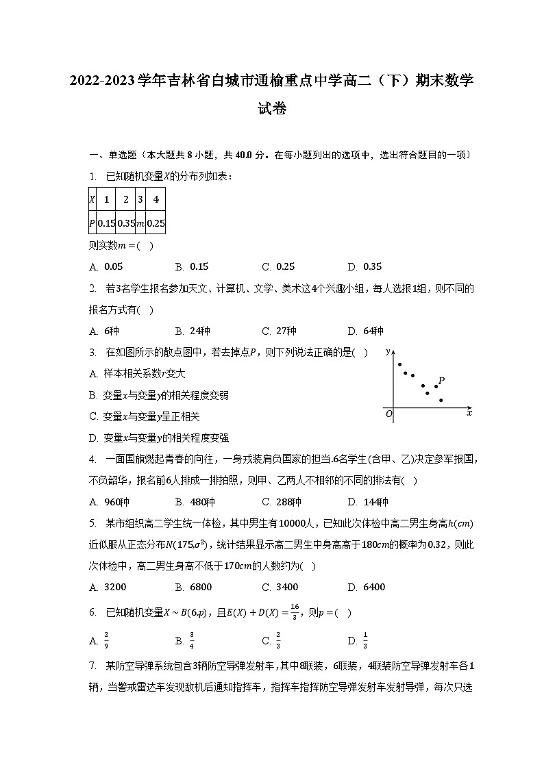 2022-2023学年吉林省白城市通榆重点中学高二（下）期末数学试卷（含解析）01