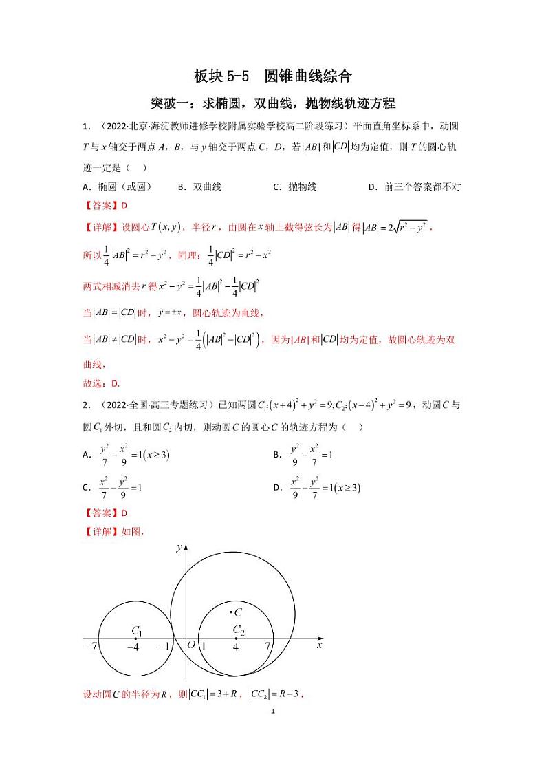 高考大题专项板块5-5　圆锥曲线综合第1页