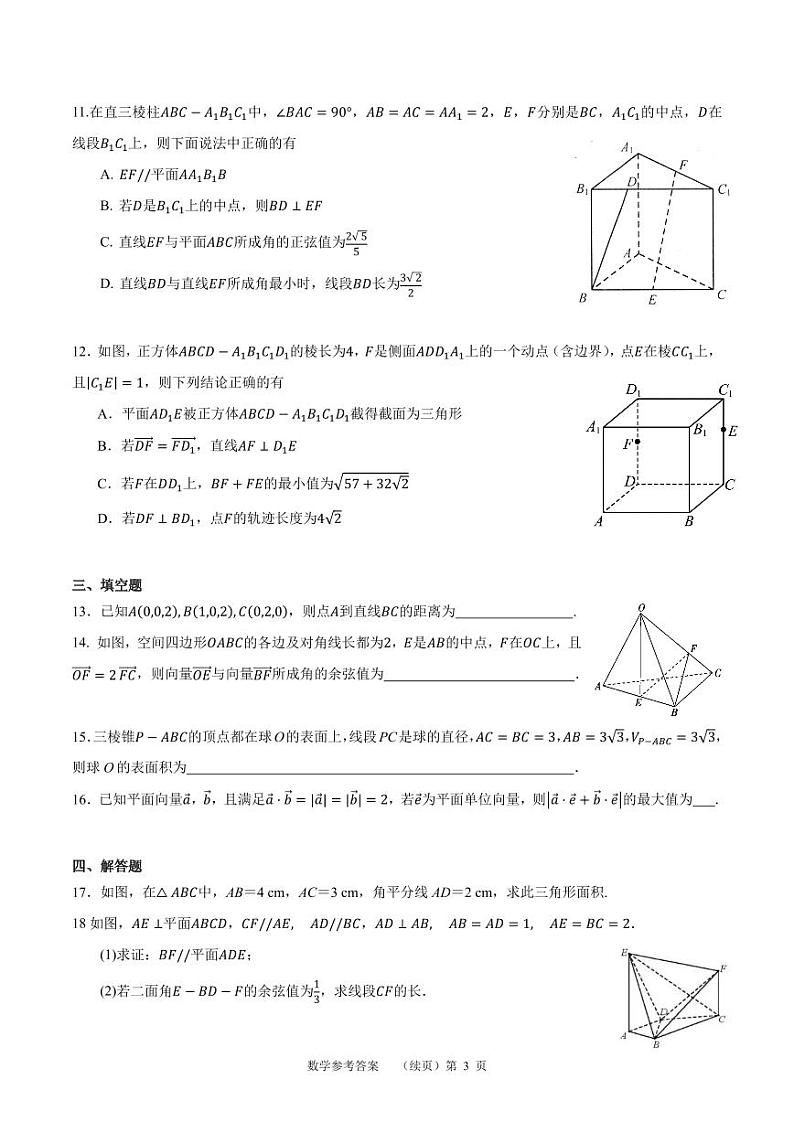 福建省南安市华侨中学2023-2024学年高二上学期8月月考数学试题03