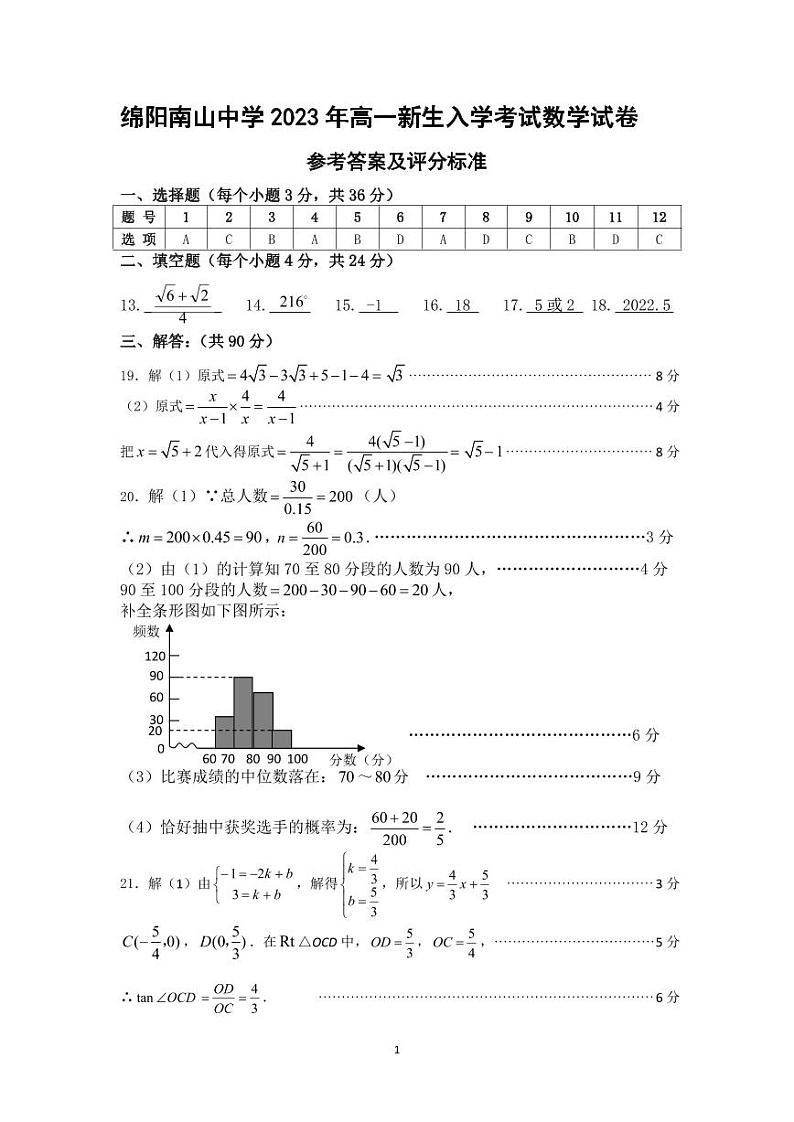 2024绵阳南山中学高一上学期开学考试数学PDF版含答案（可编辑）01