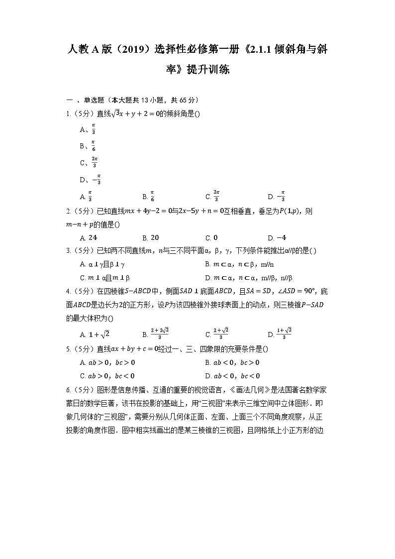 高中数学人教A版（2019）选择性必修第一册《2.1.1 倾斜角与斜率》提升训练（含解析）01
