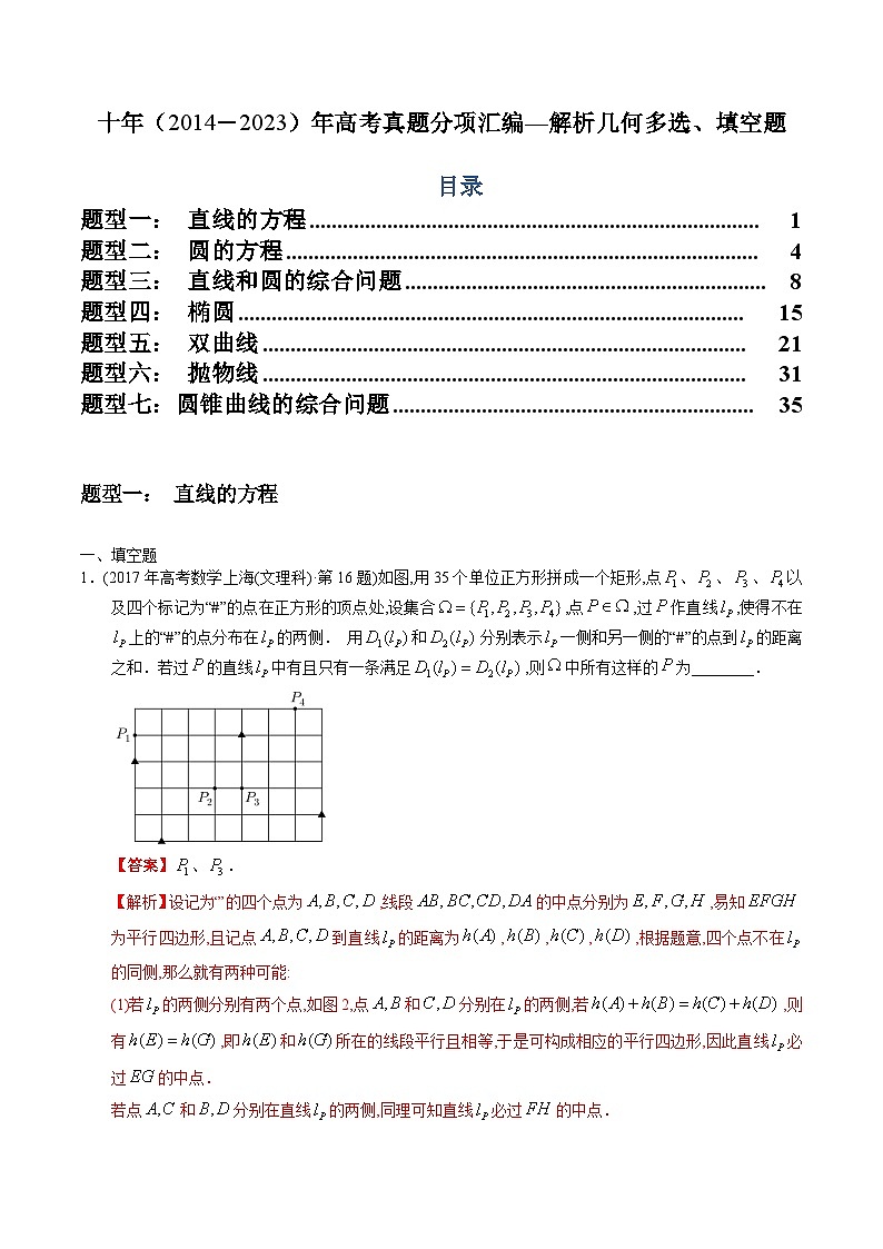 十年高考数学真题分项汇编（2014-2023）（文科）专题16解析几何填空题（文科）（Word版附解析）01