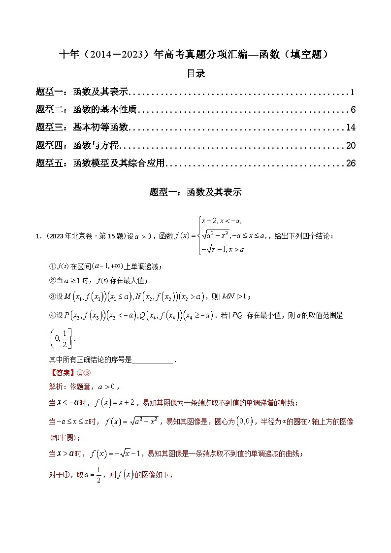 十年高考数学真题分项汇编（2014-2023）（理科）专题03函数填空题（理科）（Word版附解析）01