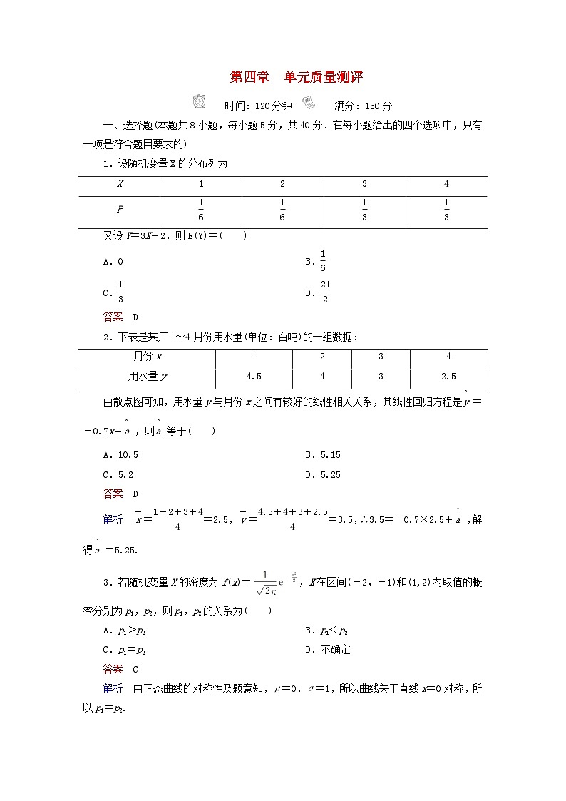 2023新教材高中数学第4章概率与统计单元质量测评新人教B版选择性必修第二册第1页