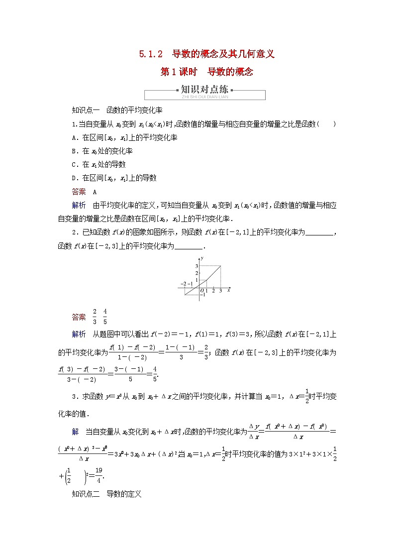 2023新教材高中数学第5章一元函数的导数及其应用5.1导数的概念及其意义5.1.2导数的概念及其几何意义第1课时导数的概念对点练新人教A版选择性必修第二册第1页