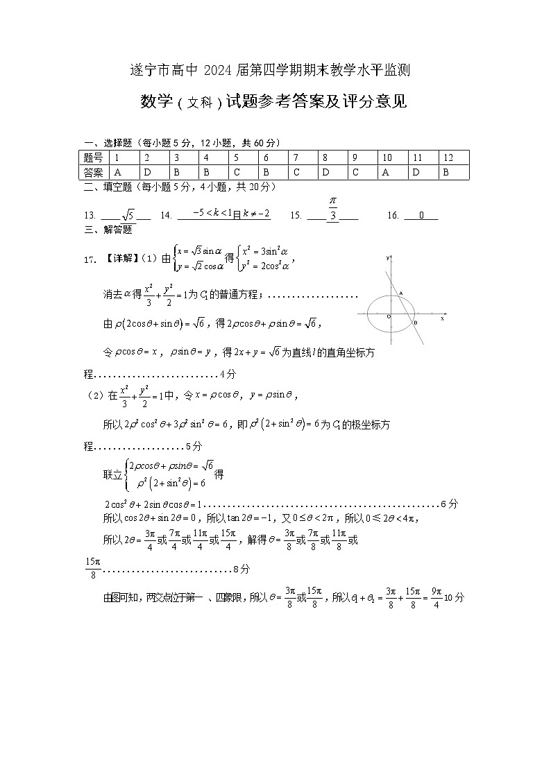2022-2023学年四川省遂宁市高二下学期期末监测数学试题word版含答案01