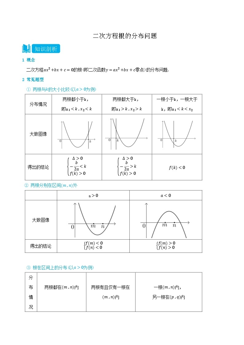 专题01 二次方程根的分布问题-高一数学上学期同步知识点剖析精品讲义与分层练习(人教A版必修第一册)01