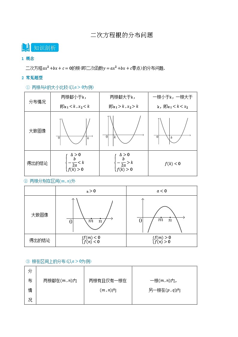 3.5.1 二次方程根的分布问题-高一数学上学期同步知识点剖析精品讲义与分层练习(人教A版必修第一册) (解析版)第1页