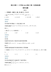 重庆市第十一中学2024届高三数学上学期第一次质量监测试题（Word版附解析）