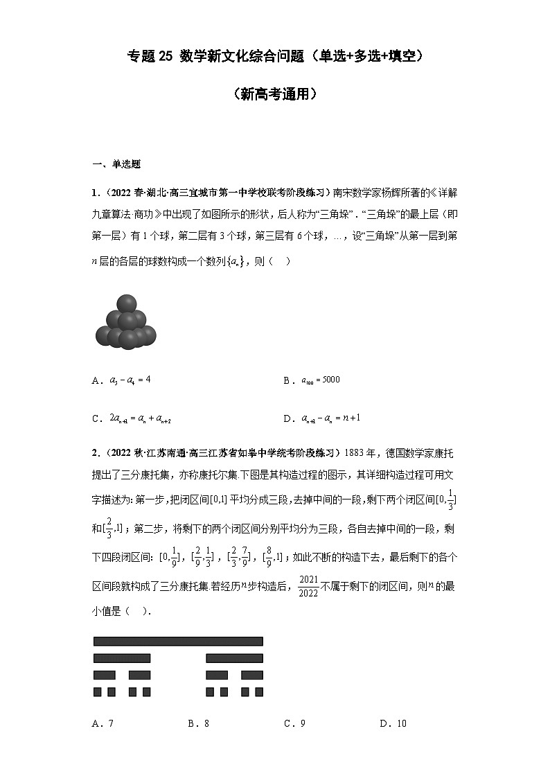 专题25 数学新文化综合问题（单选+多选+填空）（新高考通用）原卷版第1页