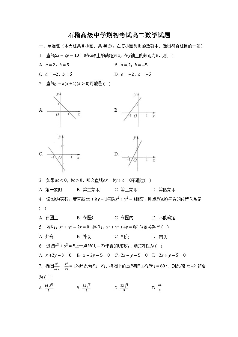 江苏省连云港市东海县石榴高级中学2023-2024学年高二上学期期初考试数学试题01