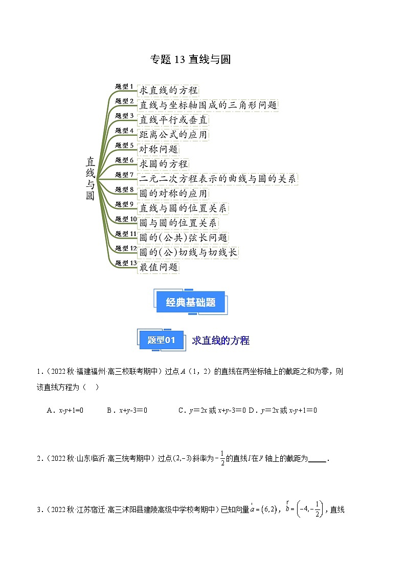专题13 直线与圆（十三大题型）-备战2023-2024学年高三数学上学期期中真题分类汇编（全国通用）01