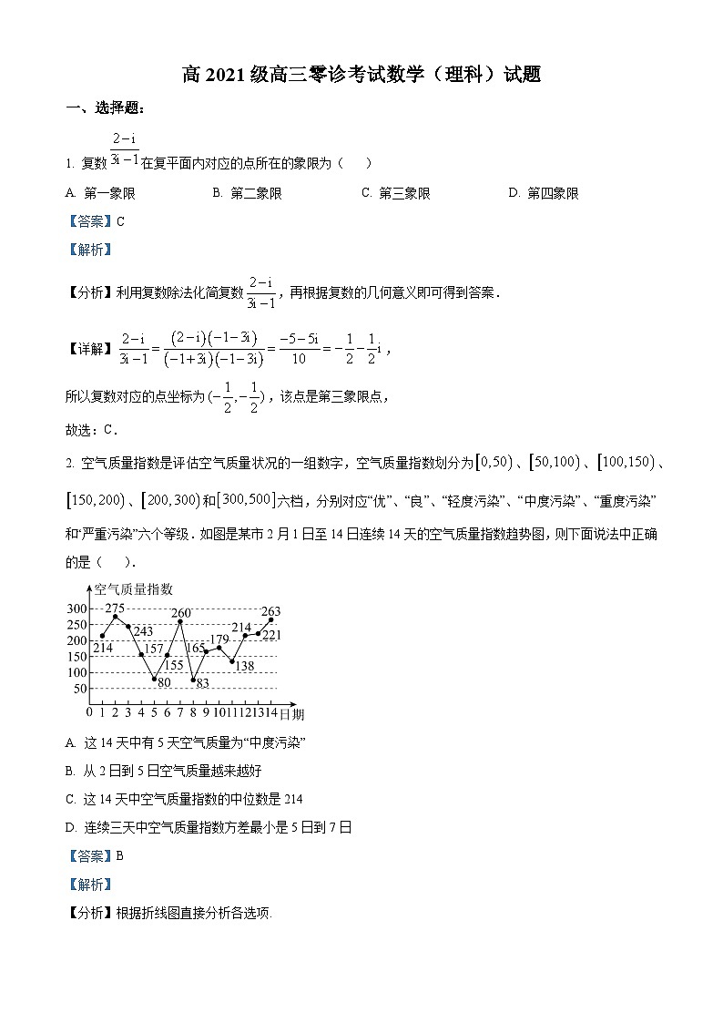 四川省叙永第一中学2023-2024学年高三数学（理）上学期零诊考试试题（Word版附解析）第1页