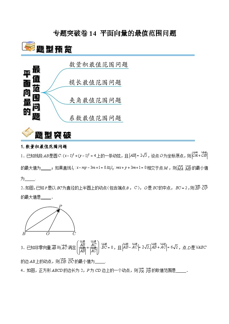 专题突破卷14 平面向量的最值范围问题（原卷版）第1页