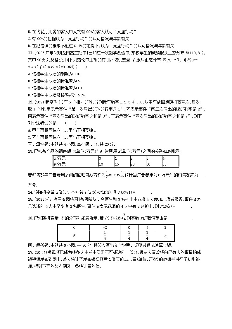 新教材2023_2024学年高中数学第4章概率与统计测评二新人教B版选择性必修第二册03