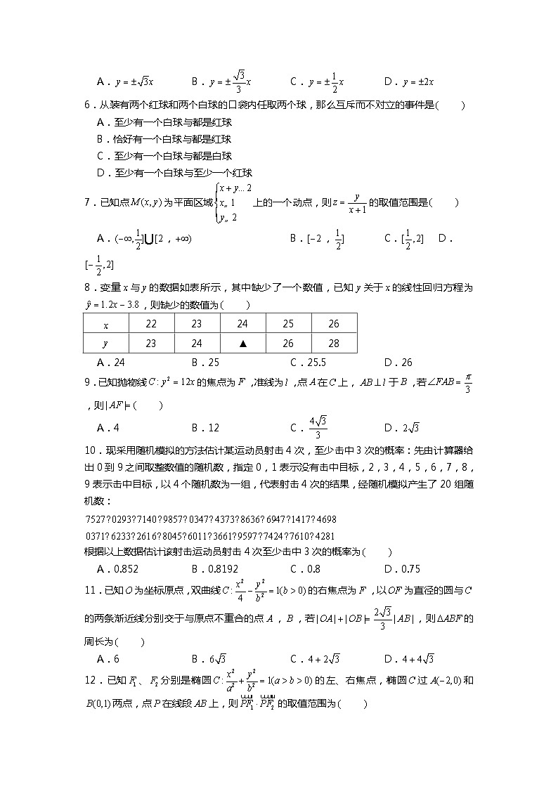 2022-2023学年四川省成都市树德中学高二（上）期末数学试卷（文科）02