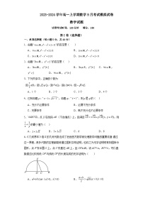 河南省周口恒大中学2023-2024学年高一上学期9月月考数学模拟试题