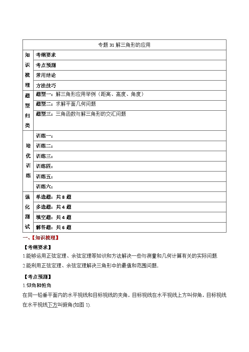 2024年新高考数学一轮复习题型归类与强化测试专题31解三角形的应用（Word版附解析）01