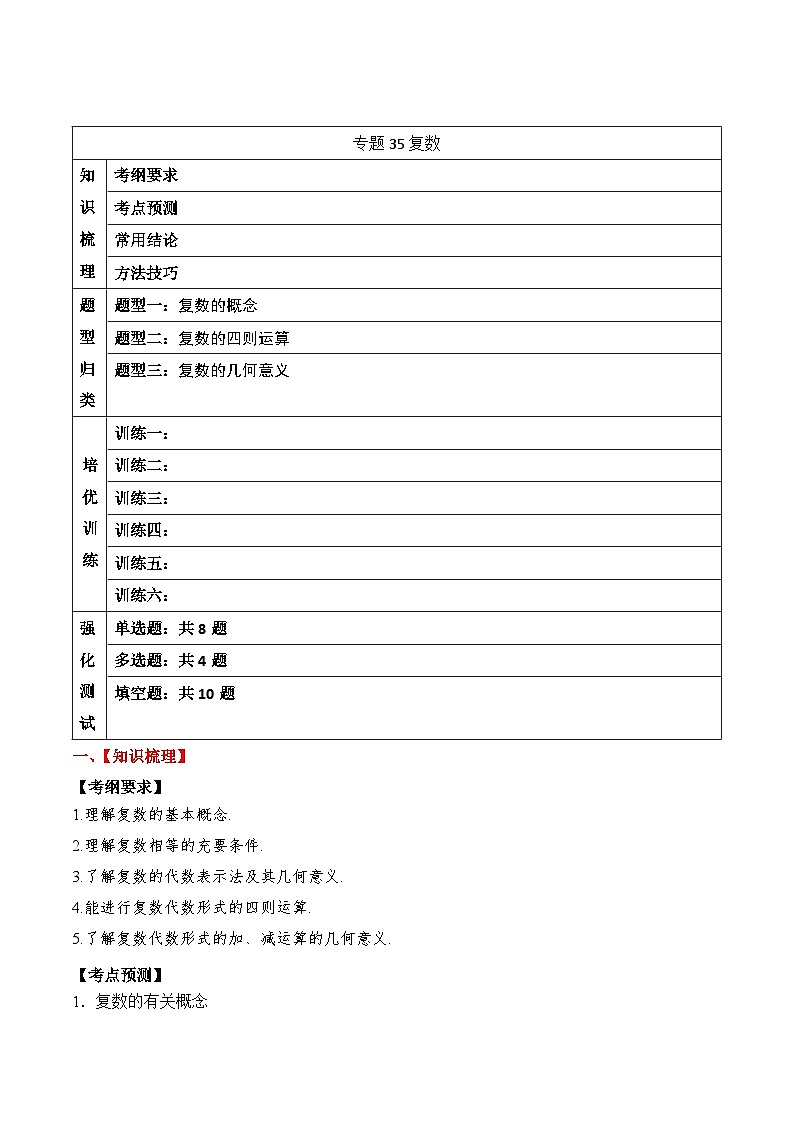 2024年新高考数学一轮复习题型归类与强化测试专题35复数（Word版附解析）第1页