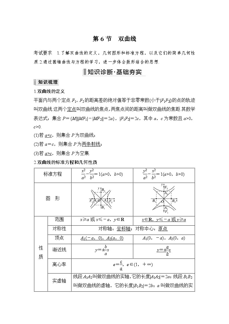新高考数学一轮复习课时过关练习第08章 平面解析几何第6节 双曲线 (含解析)01