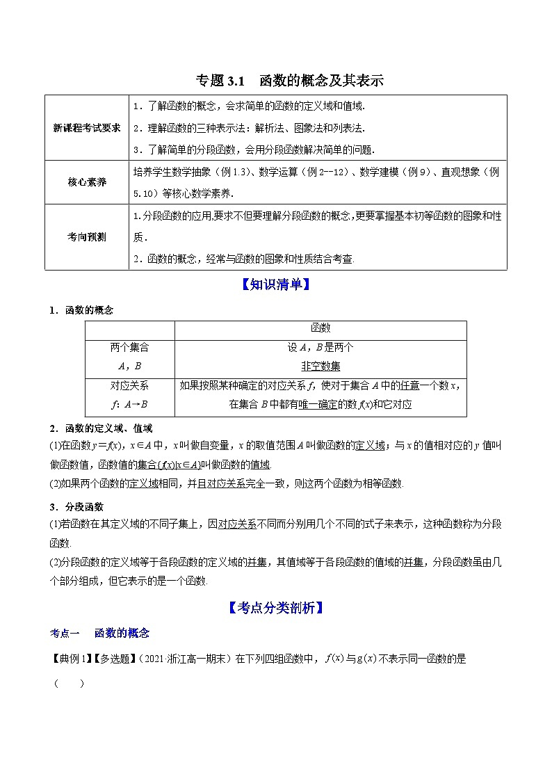 新高考数学一轮复习讲练测专题3.1函数的概念及其表示（讲）（含解析）第1页